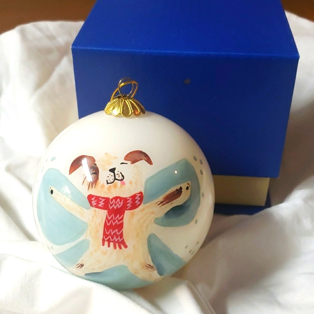 Pier 1 2018 Let it Snow Dog  hand painted keepsake glass ornament
